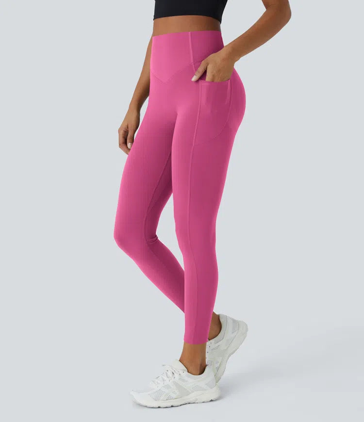 SoCinched Hochtaillierte Po-Liftende Bauchkontroll-Kompressions-Leggings mit Scrunch, Seitentasche, Formend für Workout und Training – UltraSculpt