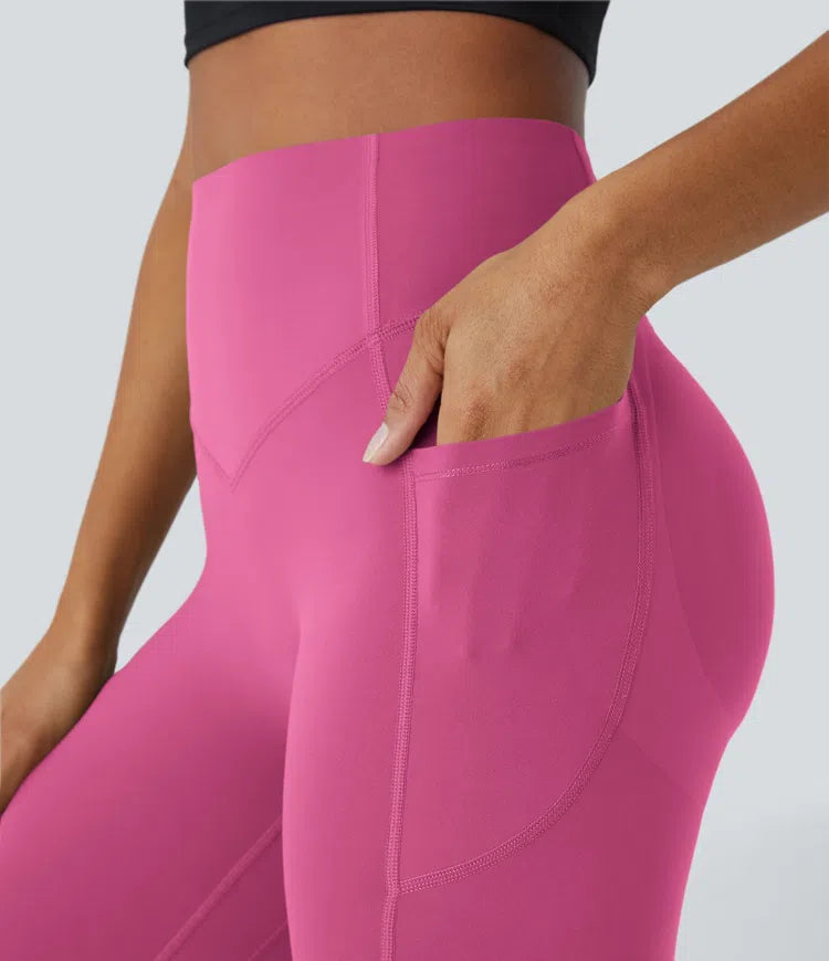 SoCinched Hochtaillierte Po-Liftende Bauchkontroll-Kompressions-Leggings mit Scrunch, Seitentasche, Formend für Workout und Training – UltraSculpt