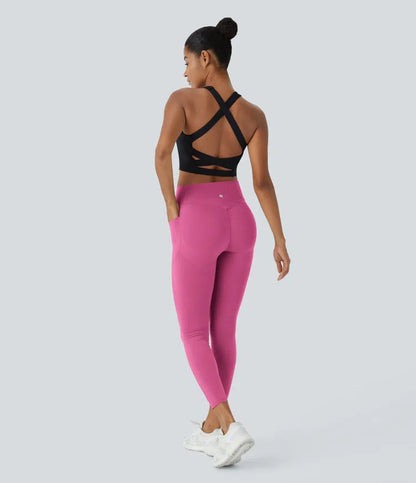 SoCinched Hochtaillierte Po-Liftende Bauchkontroll-Kompressions-Leggings mit Scrunch, Seitentasche, Formend für Workout und Training – UltraSculpt