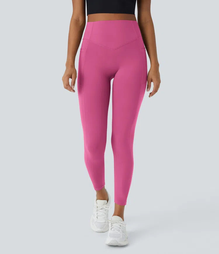 SoCinched Hochtaillierte Po-Liftende Bauchkontroll-Kompressions-Leggings mit Scrunch, Seitentasche, Formend für Workout und Training – UltraSculpt