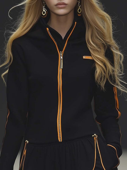 Elegantes Sportliches Minikleid im Sweatshirt-Stil mit Gelben Akzenten in Schwarz