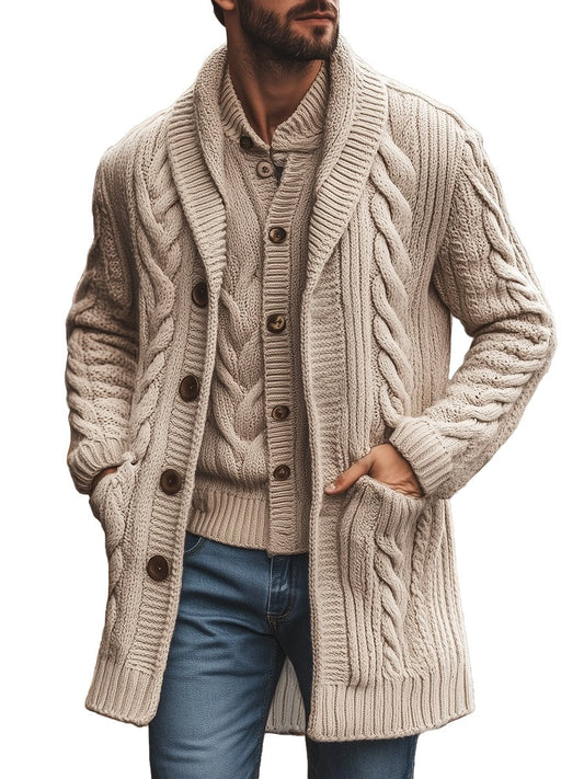 【24-Stunden Versand】 Herren Freizeit Revers Mid-Längen Strick-Cardigan