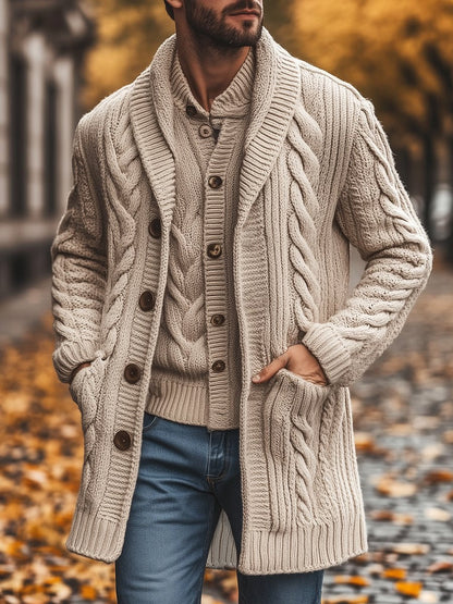 【24-Stunden Versand】 Herren Freizeit Revers Mid-Längen Strick-Cardigan