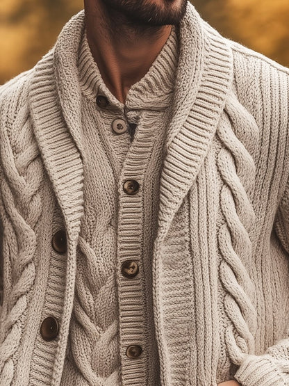 【24-Stunden Versand】 Herren Freizeit Revers Mid-Längen Strick-Cardigan